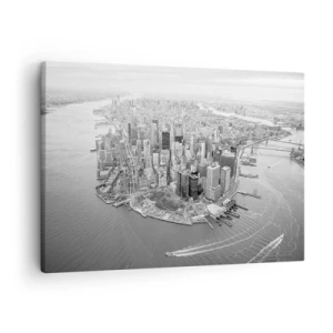Vászonkép - Manhattan légi felvétele fekete-fehérben - 70x50cm - Hogy ne szeretném? - Modern fali dekoráció nappalihoz és hálószobához ARTTOR