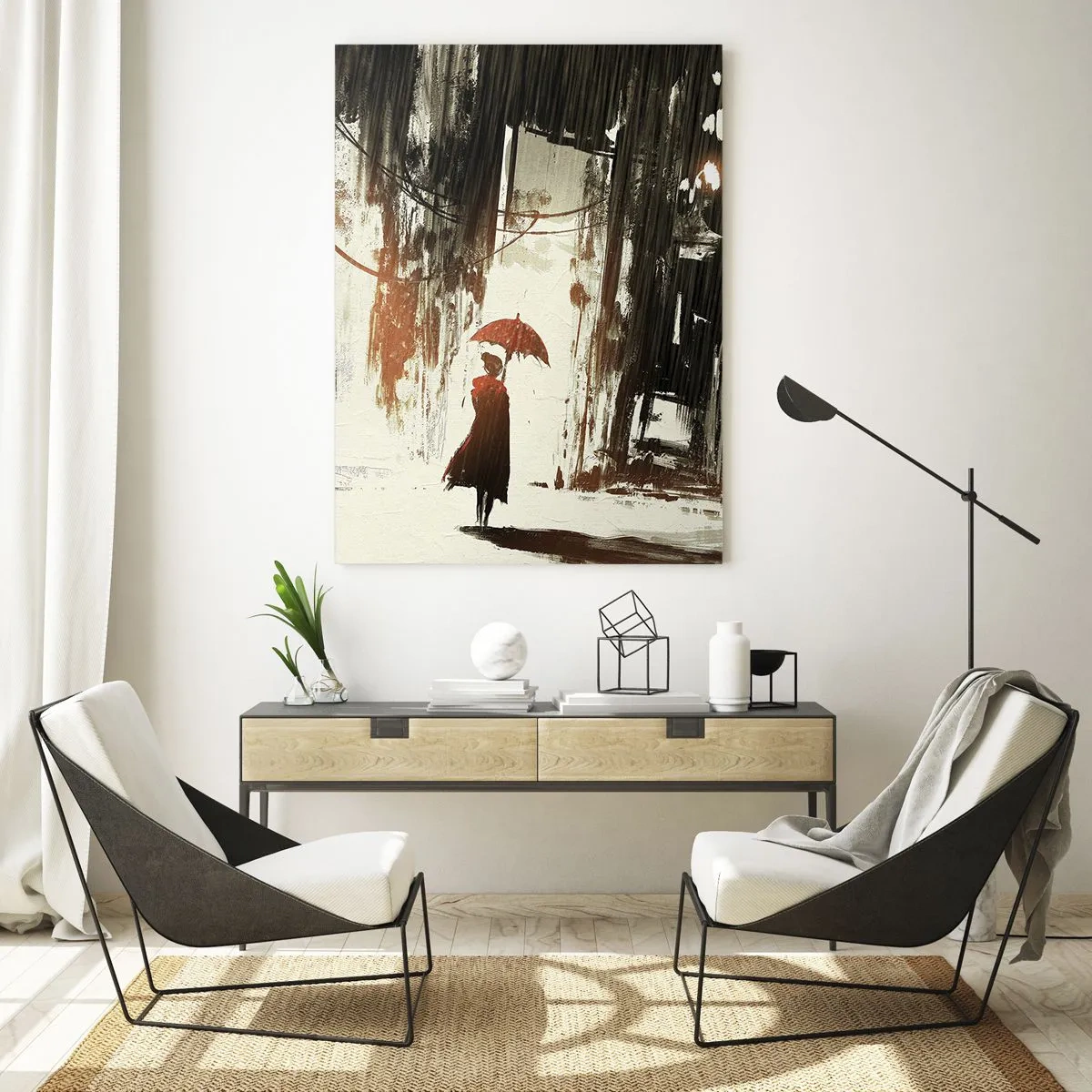 Üveg kép - A vörös esernyő költészete - 80x120 cm