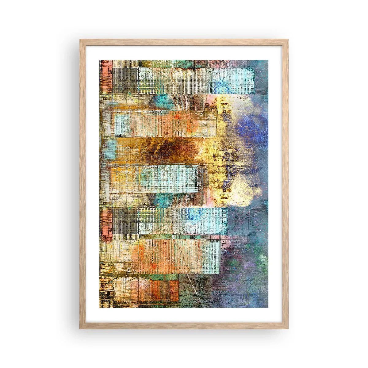 Poszter világos tölgy keretben - Napfényes metropolisz - 50x70 cm