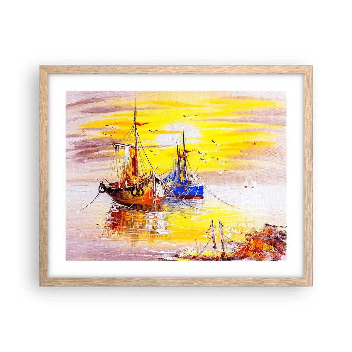Poszter világos tölgy keretben - Megérdemelt pihenés a kikötőben - 50x40 cm