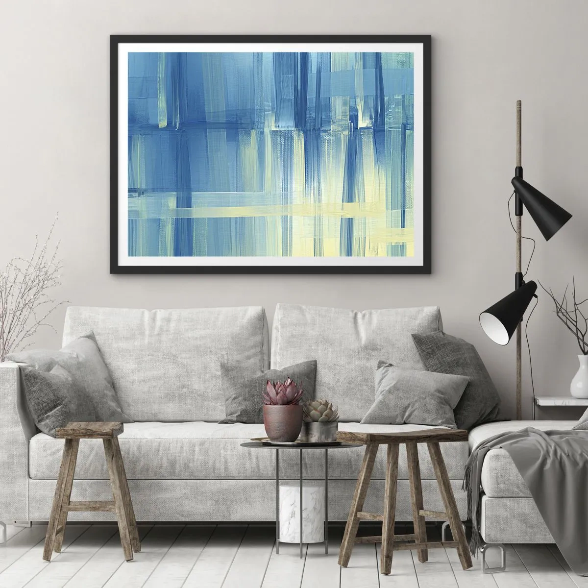 Poszter fehér keretben - Kompozíció türkizkékben - 50x40 cm