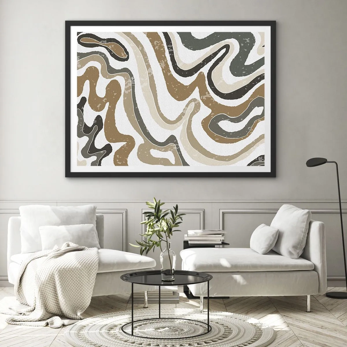 Poszter fehér keretben - Földszínű színek kanyarulatai - 70x50 cm