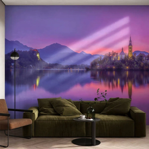 Fotótapéta Premium Sand - Mesebeli sziget alkonyatkor - Tájkép, Szlovénia, Bled-sziget - 100x70 cm