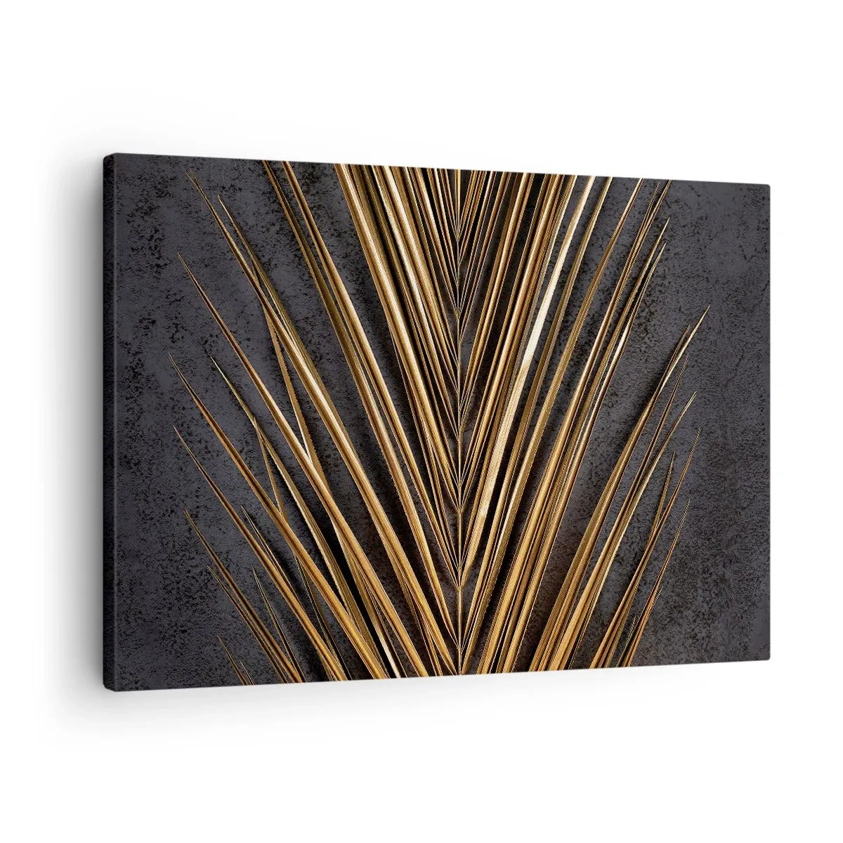 Vászonkép - Arany trópusi levél fekete háttéren - 70x50cm - A trópusok aranya - Modern fali dekoráció nappalihoz és hálószobához ARTTOR