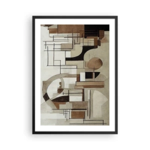 Poszter fehér keretben - Geometrikus absztrakció barna és bézs árnyalatokban - 50x70cm - Városkép 2.0 - Modern fali dekoráció nappalihoz és hálószobához ARTTOR