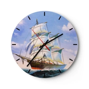 Falióra, Óra - Festői vitorlások viharos tengeren, kék ég alatt - 30x30cm - Büszkén a széllel - Modern fali dekoráció nappalihoz, konyhához és hálószobához ARTTOR