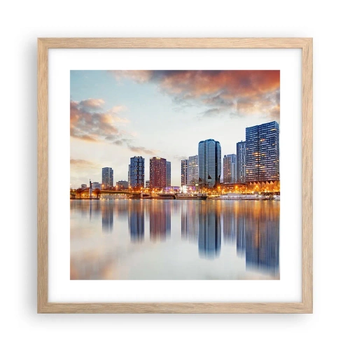 Poszter világos tölgy keretben - Párizs monumentális nyugalma - 40x40 cm