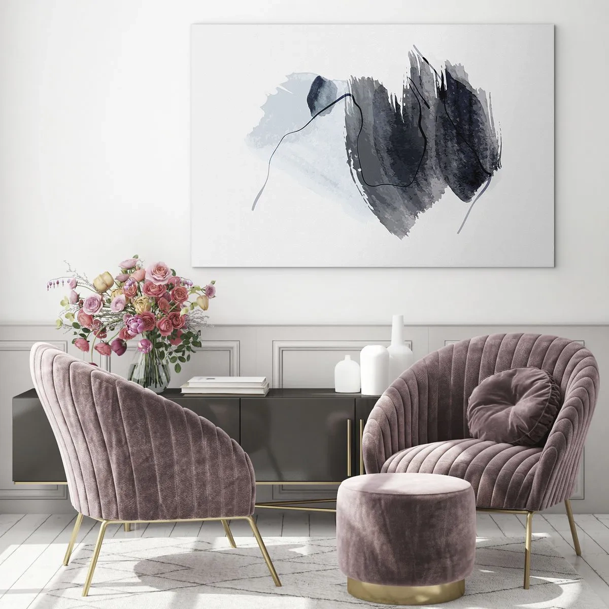 Üveg kép - Egy absztrakt kompozíció sötétkék és szürke árnyalatokban - 70x50cm - Intenzitás és mozgás - Modern fali dekoráció nappalihoz és hálószobához ARTTOR
