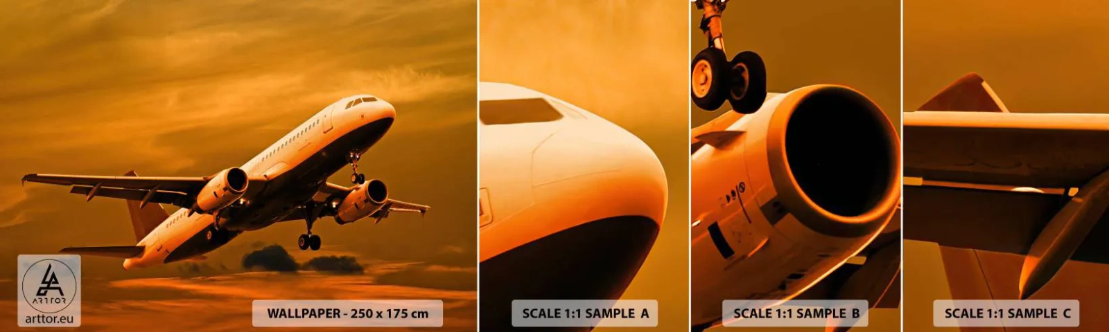 Fotótapéta Minta Standard Eco - Repülés a nap felé - Repülőgép, Utazás, Napnyugta - 100x30 cm