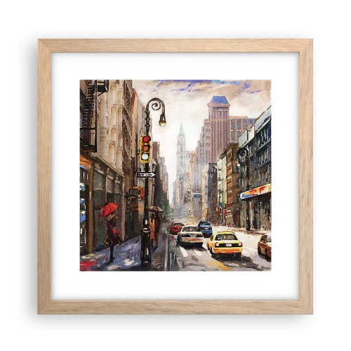 Poszter világos tölgy keretben - New York – esőben is színes - 30x30 cm