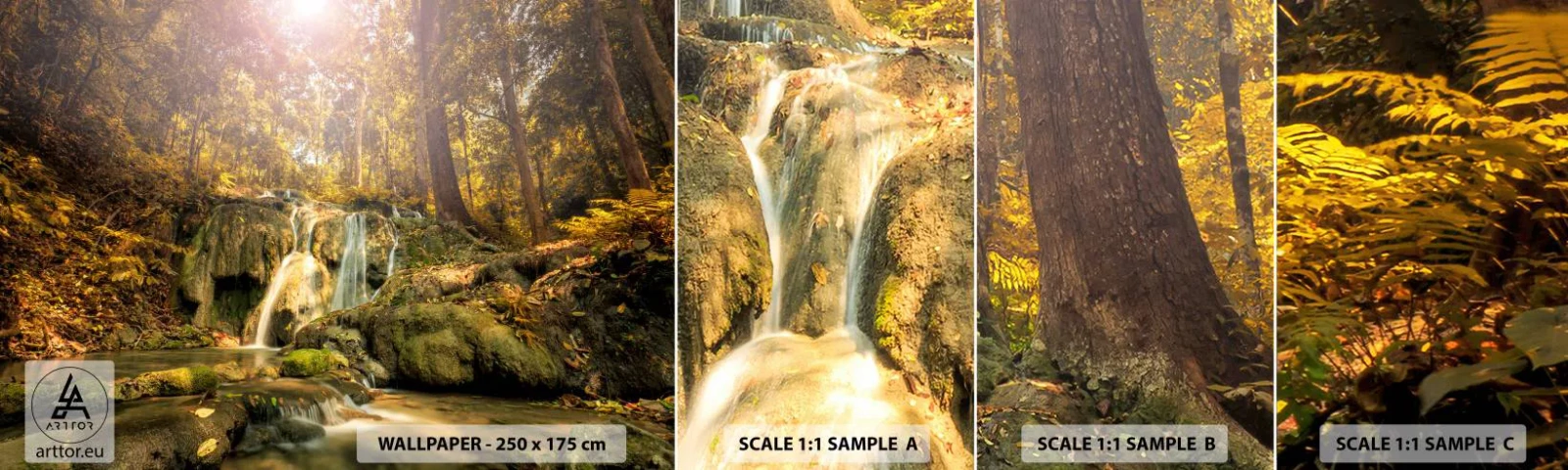 Fotótapéta Minta Öntapadós Deluxe Sticker - Erdei vízesés a zöldben - Tájkép, Vízesés, Erdő - 100x30 cm