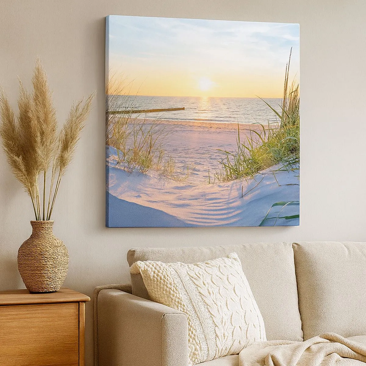 Vászonkép - A tenger hangja, a madarak éneke, egy vad tengerpart a fű között... - 30x30 cm