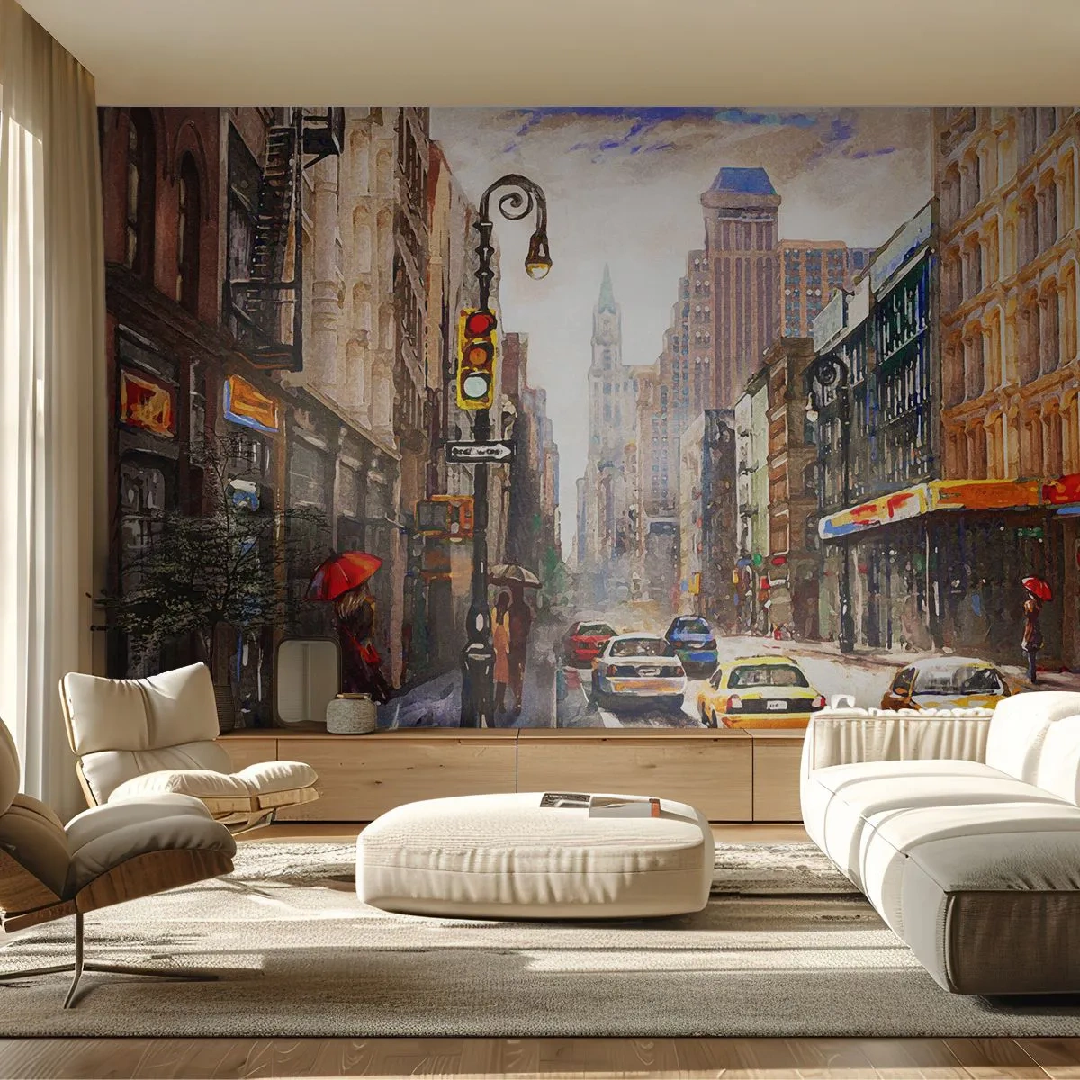 Fotótapéta Premium Sand - New York – esőben is színes - New York, Város, Manhattan - 200x140 cm