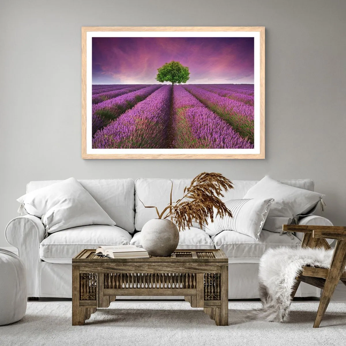 Poszter világos tölgy keretben - Levendulaföldeken - 70x50 cm
