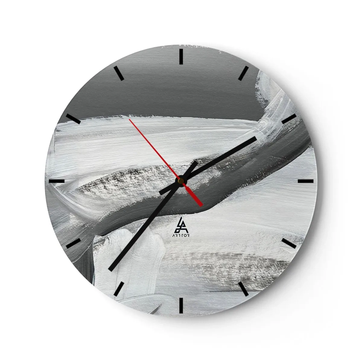 Falióra, Óra - Fekete-fehér absztrakt ecsetvonások - 30x30cm - Határozott mozgással - Modern fali dekoráció nappalihoz, konyhához és hálószobához ARTTOR