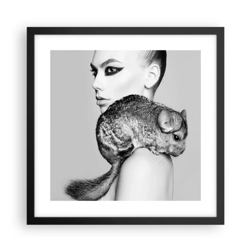 Poszter fehér keretben - Hölgy csincsillával - 40x40 cm
