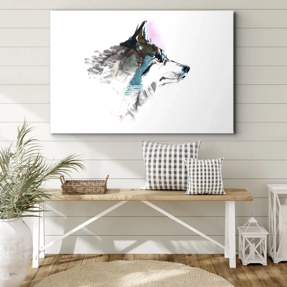 Vászonkép - Akvarell farkas minimalista stílusban - 70x50cm - Ne fesd az ördögöt a falra - Modern fali dekoráció nappalihoz és hálószobához ARTTOR