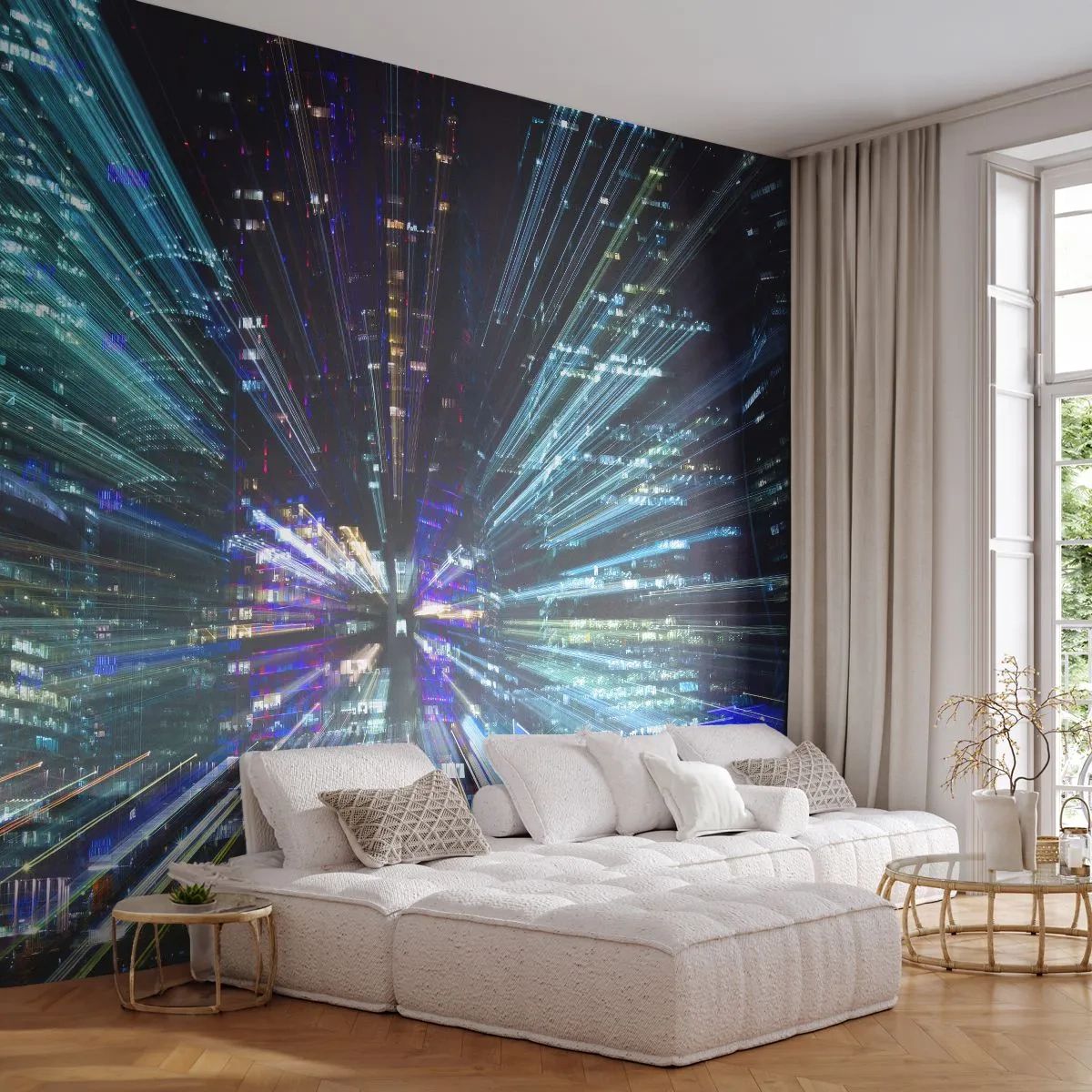 Fotótapéta Premium Sand - Átmenet a hipertérbe - Absztrakció, Város, Grafika - 300x210 cm