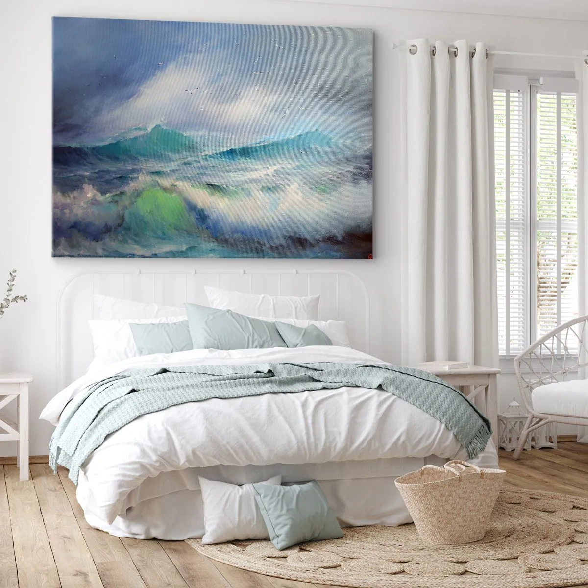Vászonkép - Durva hullámok az óceánon - 70x50cm - "A forgószél diadalmasan üvöltött...” - Modern fali dekoráció nappalihoz és hálószobához ARTTOR