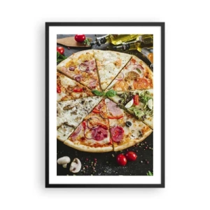 Poszter fehér keretben - Színes pizza különböző darabokra osztva - 50x70cm - Ízek palettája - Modern fali dekoráció nappalihoz és hálószobához ARTTOR