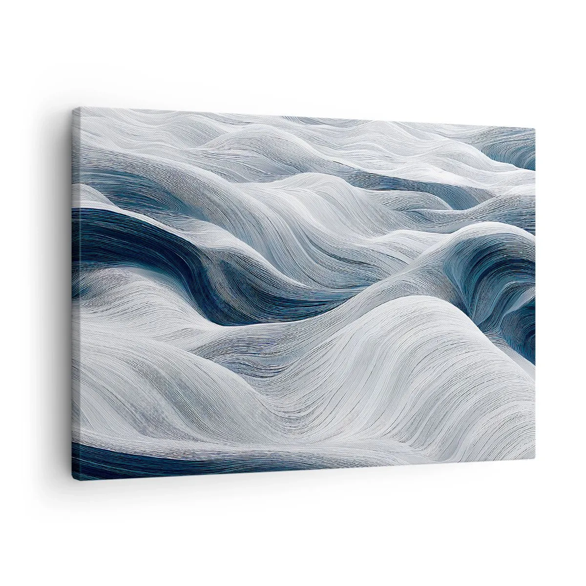 Vászonkép - Hullámos vonalak kék és fehér árnyalatokban - 70x50cm - Fehéres kék hullámok - Modern fali dekoráció nappalihoz és hálószobához ARTTOR