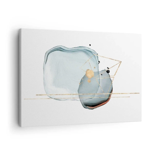 Vászonkép - Absztrakt formák kék és arany árnyalatokban fehér alapon - 70x50cm - Cseppek tanulmánya - Modern fali dekoráció nappalihoz és hálószobához ARTTOR