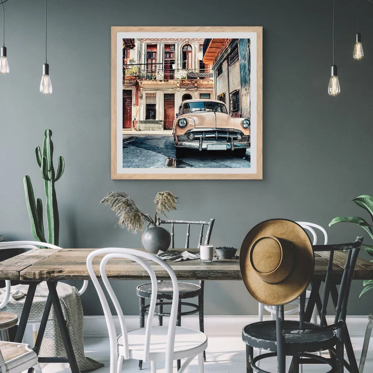 Poszter világos tölgy keretben - A szieszta Havannában - 30x30 cm