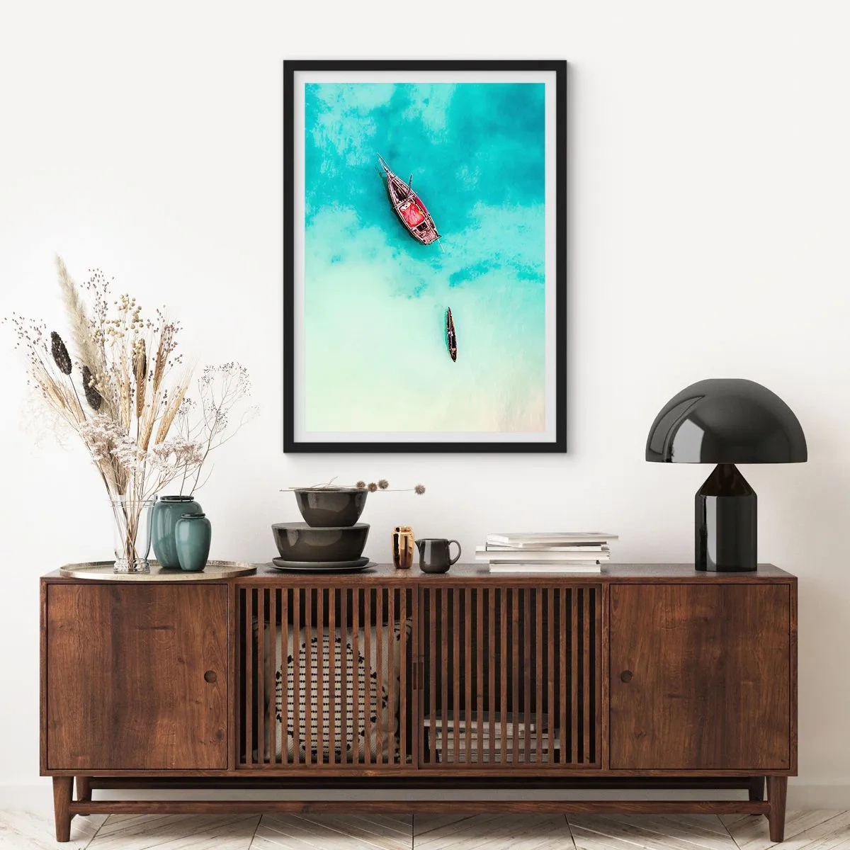 Poszter fehér keretben - A Zanzibár strandjain, amikor sok a víz... - 40x50 cm