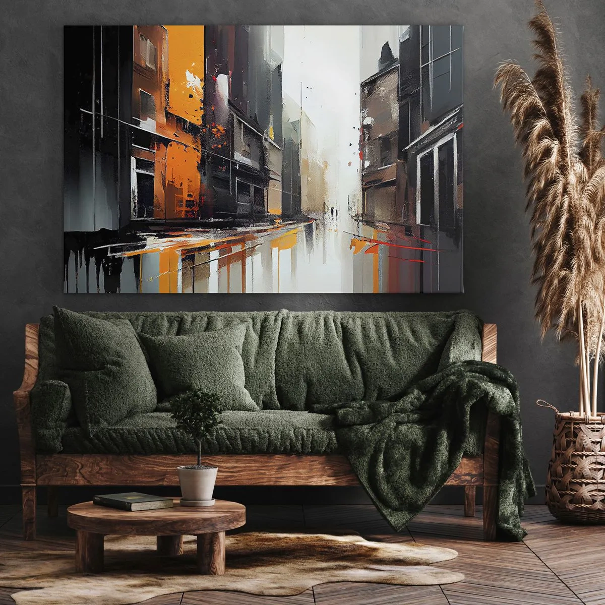 Vászonkép - Absztrakt kép egy városi utcáról az esőben - 70x50cm - Esős nap - Modern fali dekoráció nappalihoz és hálószobához ARTTOR
