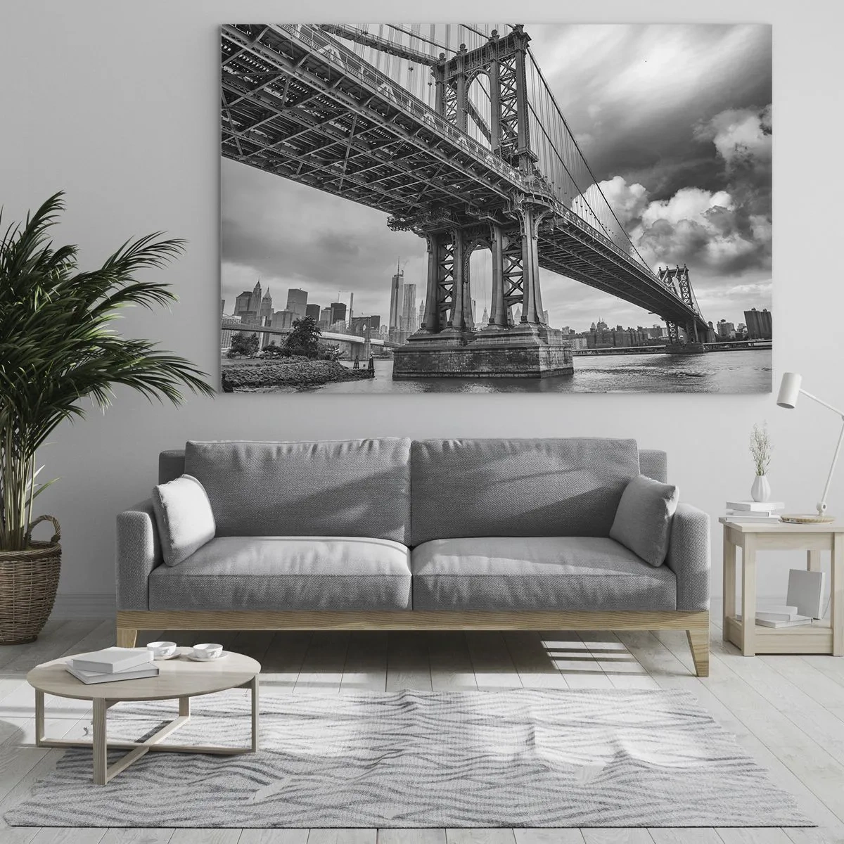 Üveg kép - Egyszínű függőhíd - 70x50cm - A város szívébe - Modern fali dekoráció nappalihoz és hálószobához ARTTOR
