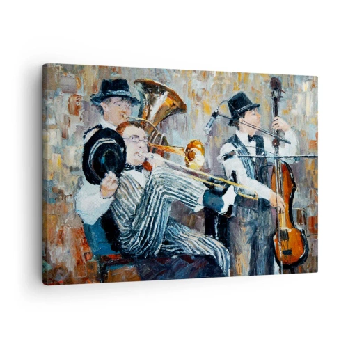 Vászonkép - Jazz zenészek festői stílusban egy koncerten - 70x50cm - Az egész jazz - Modern fali dekoráció nappalihoz és hálószobához ARTTOR