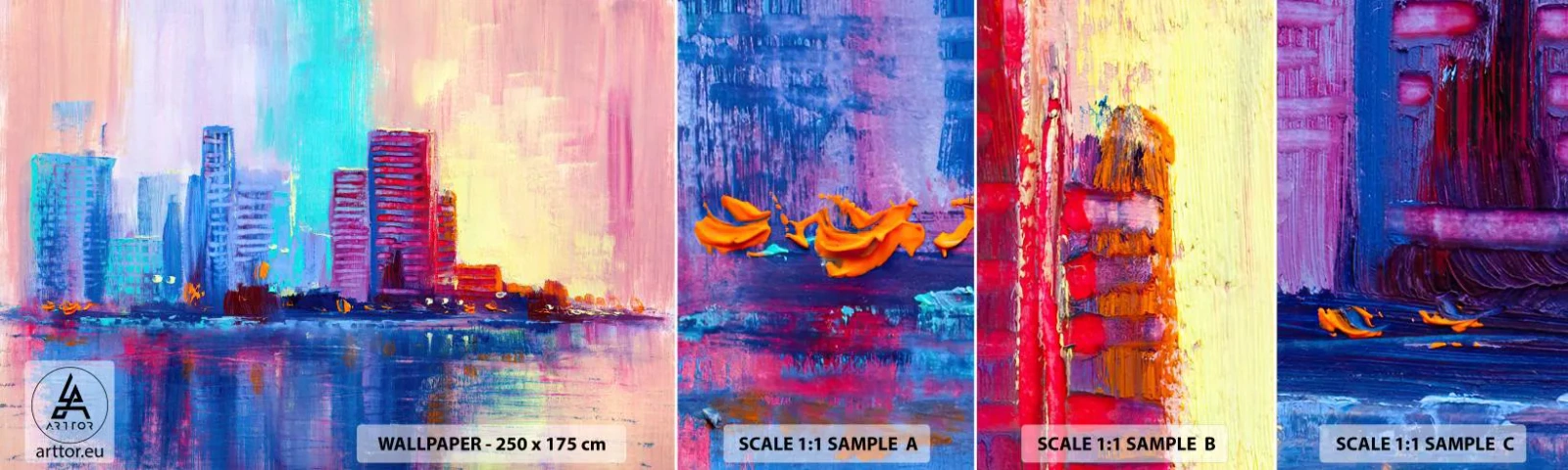 Fotótapéta Minta Öntapadós Deluxe Sticker - Színekben fürdött - Város, Építészet, Darab - 100x30 cm