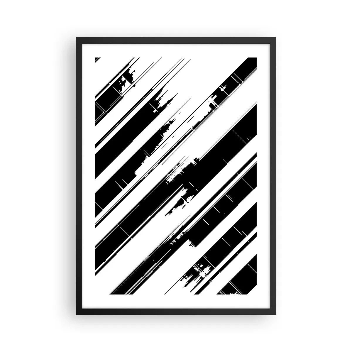Poszter fehér keretben - Minimalista fekete-fehér absztrakció geometrikus vonalakkal - 50x70cm - Intenzív és dinamikus kompozíció - Modern fali dekoráció nappalihoz és hálószobához ARTTOR