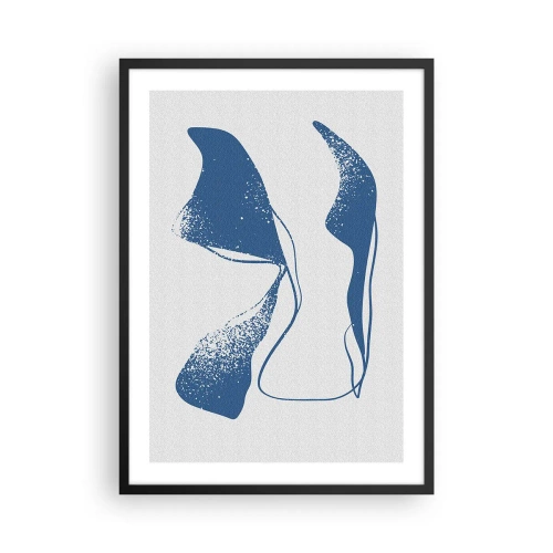 Poszter fehér keretben - Absztrakt formák kék árnyalatokban világos háttéren - 50x70cm - Szárnyas absztrakció - Modern fali dekoráció nappalihoz és hálószobához ARTTOR