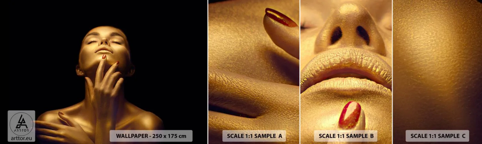 Fotótapéta Minta Öntapadós Deluxe Sticker - Mint az arany selyem - Nő, Női Arc, Test - 100x30 cm