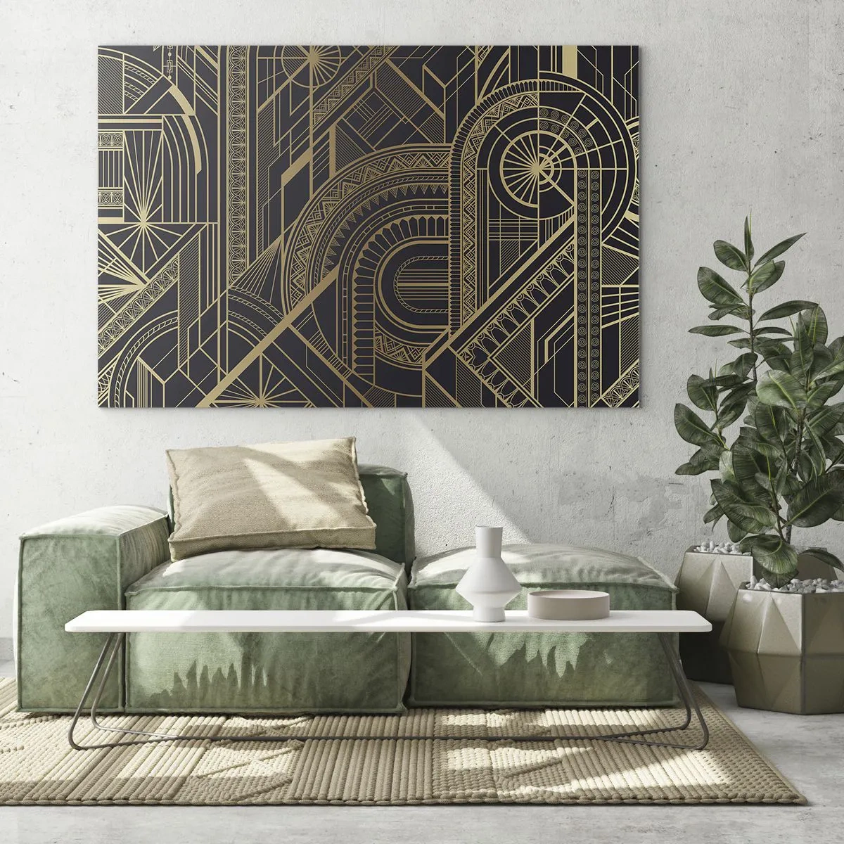 Üveg kép - Geometrikus Art Deco minta arany és fekete színben - 70x50cm - Koncepciók, ötletek, tervek - Modern fali dekoráció nappalihoz és hálószobához ARTTOR