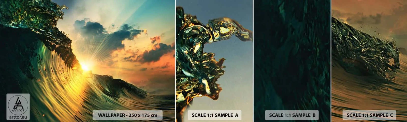 Fotótapéta Minta Öntapadós Deluxe Sticker - Szörfös, hol vagy? - Tengeri hullám, A nap sugarai, Természet - 100x30 cm