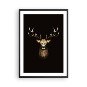 Poszter fehér keretben - Geometrikus kép egy szarvasról fekete háttéren - 50x70cm - Kubista szarvas - Modern fali dekoráció nappalihoz és hálószobához ARTTOR