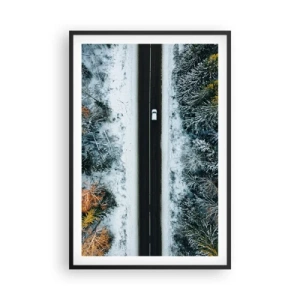 Poszter fehér keretben - Átvágni a téli erdőn - 61x91 cm