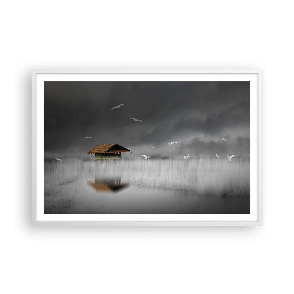 Poszter fekete keretben - Menedék az esőtől - 91x61 cm