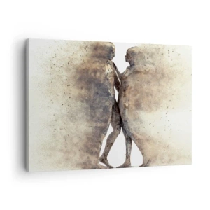 Vászonkép - Egy absztrakt sziluettpáros homokszínű árnyalatokban - 70x50cm - Felemelkedtek a porból, hogy szeressenek - Modern fali dekoráció nappalihoz és hálószobához ARTTOR