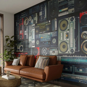 Egyedi tapéta Standard Eco - A 80-as évek nosztalgiája - Kazettás magnó, Zenei erősítő, Vintage zenei felszerelések