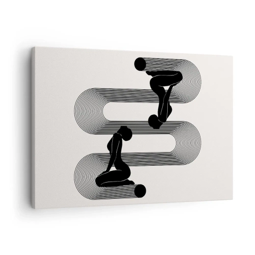 Vászonkép - Fekete sziluettek geometrikus vonalakkal világos háttéren - 70x50cm - Érzéki szimmetria - Modern fali dekoráció nappalihoz és hálószobához ARTTOR