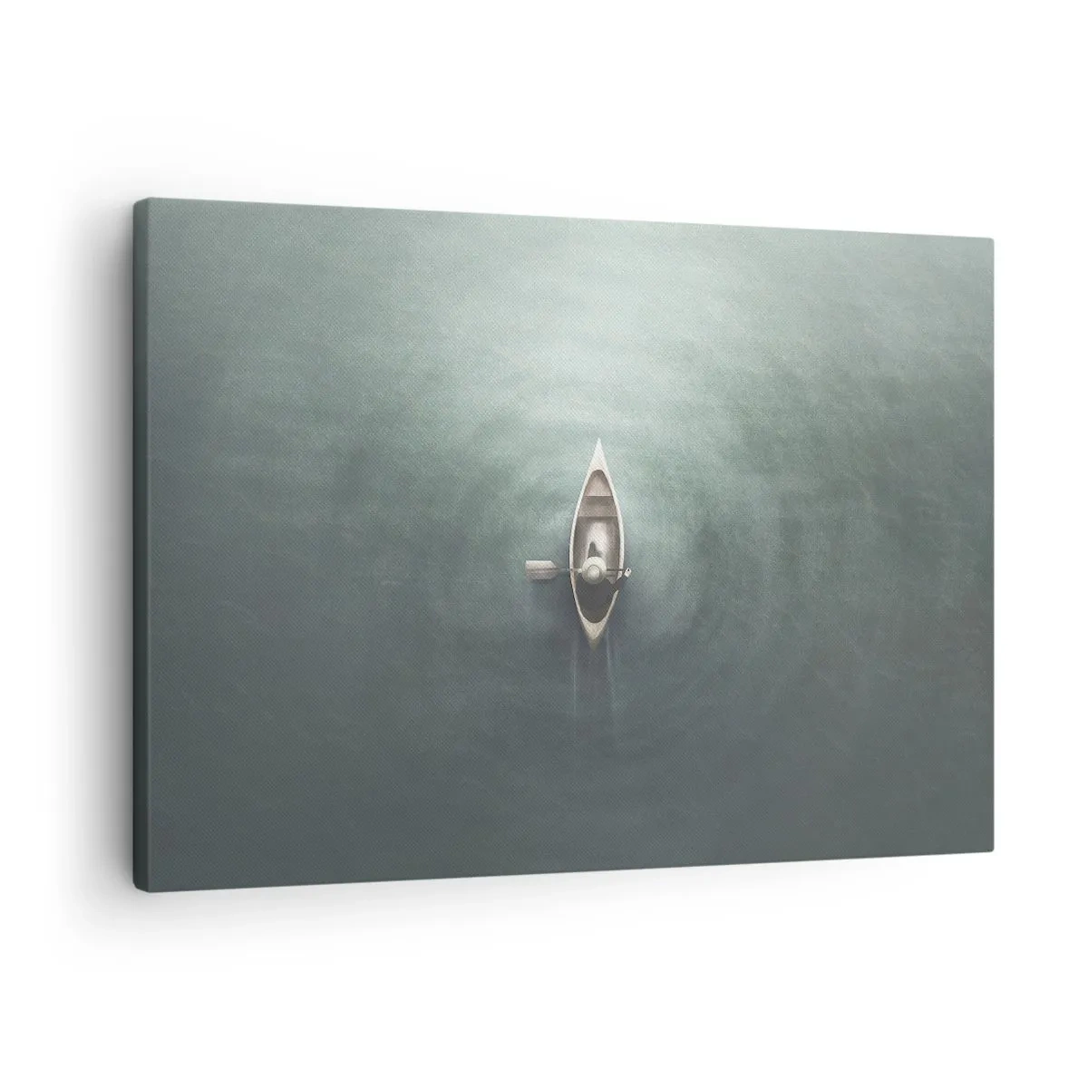 Vászonkép - Egy magányos hajó nyugodt vízen, minimalista környezetben - 70x50cm - Egy holdfényes tavon át - Modern fali dekoráció nappalihoz és hálószobához ARTTOR