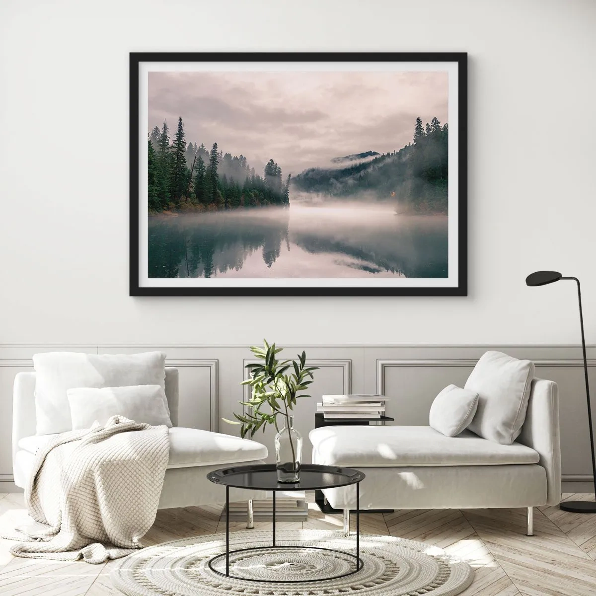 Poszter fehér keretben - Ábrándosan, ködben - 100x70 cm