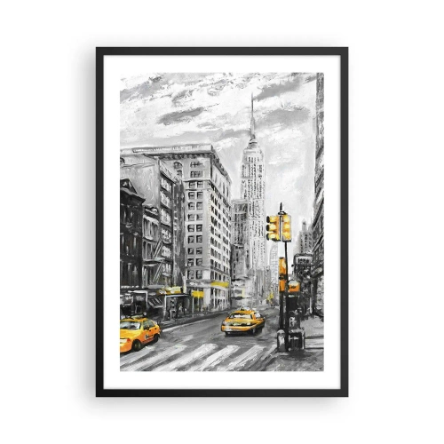 Poszter fehér keretben - Egy New York-i utca, háttérben sárga taxikkal - 50x70cm - Egy New York-i történet - Modern fali dekoráció nappalihoz és hálószobához ARTTOR