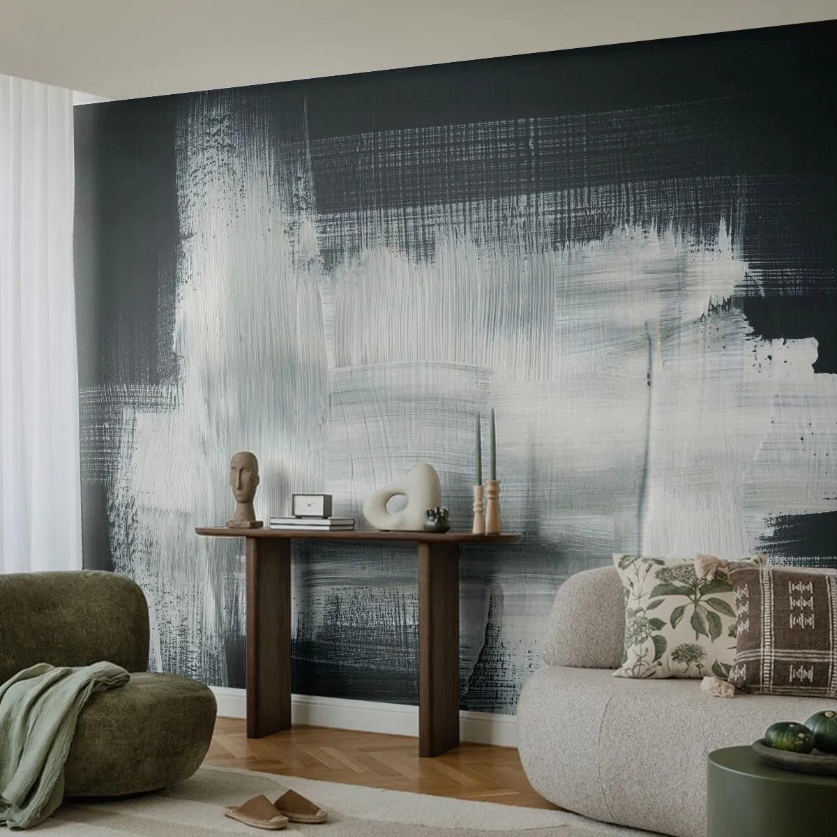 Fotótapéta Premium Sand - Függőlegből és vízszintből szőtt - Absztrakció, Darab, Fekete és fehér - 100x70 cm
