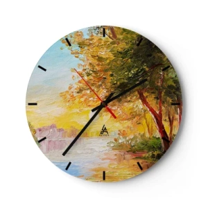 Falióra, Óra - Őszi fák a folyóparton a meleg napfényben - 30x30cm - Et in Arcadia ego - Modern fali dekoráció nappalihoz, konyhához és hálószobához ARTTOR
