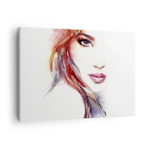 Vászonkép - Egy kifejező tekintetű női arc finom akvarellje. - 70x50cm - Vademecum – kövess engem - Modern fali dekoráció nappalihoz és hálószobához ARTTOR