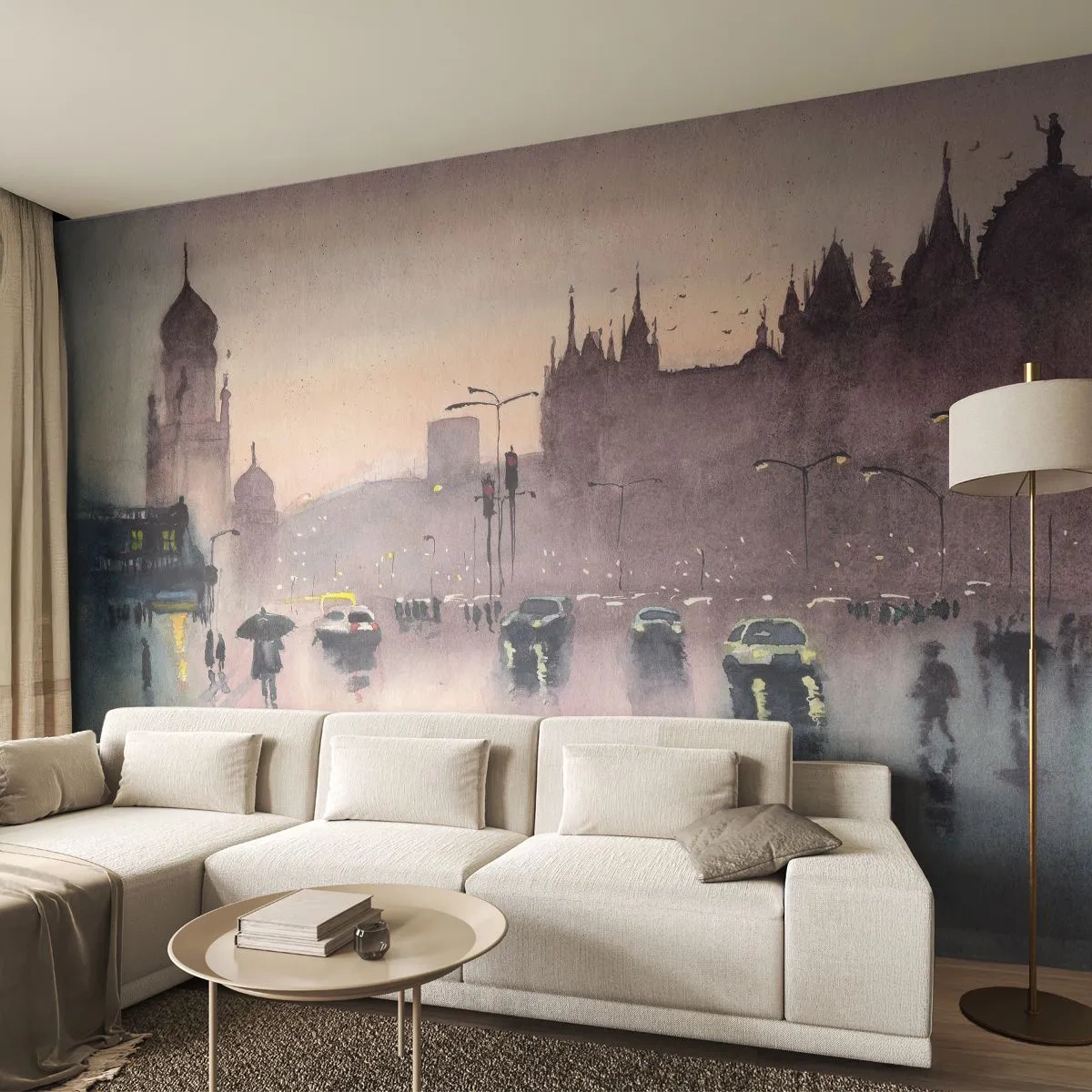 Fotótapéta Premium Sand - Az esős ködben - Város, Építészet, Műemlékek - 100x70 cm